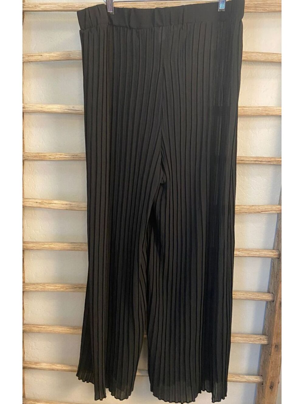 Black Pleated Shear Wide Leg Pants 2XL